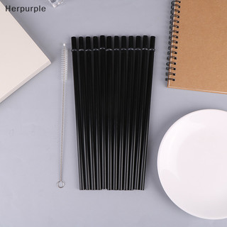 Her 12 Cái 23 / 27CM Ống Hút Nhựa Cứng Dài Với 1 Bàn Chải Ống Hút Màu Đen Có Thể Tái Sử Dụng Tumbler Ống Hút Thay Thế Cốc Phụ Kiện VN