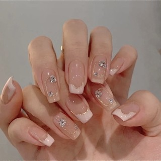 Pháo Hoa Pháp Đơn Giản Phong Cách Pure Desire Phù Hợp Với Cô Dâu Ngắn Móng Tay Cọc Kim Cương Giả Khỏa Thân Nguyên Chất Handmade Mặc Giáp Uv Móng Tay