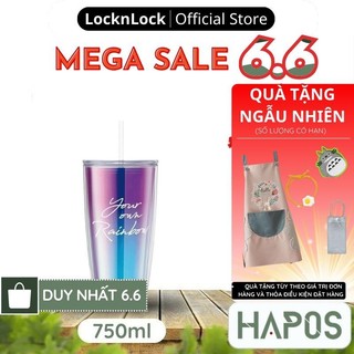 Ly nhựa 750ml LocknLock 2 lớp Violet Rainbow Chính hãng Kèm ống hút Double Wall HAP507VOLH - HAPOS MALL OFFICIAL