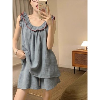 Sling Bộ Đồ Ngủ Nữ Mùa Hè 2024 Phong Cách Mới Áo Vest Mỏng Phong Cách Rời Thoải Mái Bên Ngoài Mặc Được Homewear Ngọt Ngào Dễ Thương Phù Hợp Với