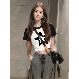 Áo baby tee Áo Thun ôm body Áo y2k Áo thun ngắn tay nữ mùa hè màu sắc tương phản Slim-fit Áo ngắn