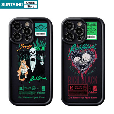 Suntaiho Ngộ nghĩnh Vỏ Độc Đáo Graffiti Họa Tiết Đầu Lâu Ốp lưng Iphone 15 14 12 13 11 Pro Max IP 7 8 Plus Iphon X Xs XR Xs Max Silicone Mềm Cao Cấp Chống Sốc Ốp Lưng