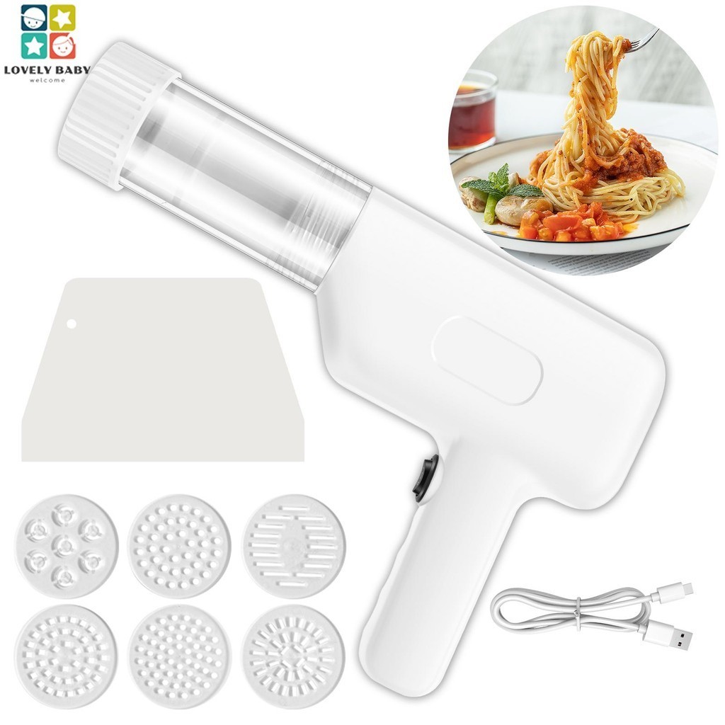 Máy làm mì ống điện cầm tay Máy làm mì ống không dây 6 trong 1 1500mAh Máy làm mì ống tự động có thể sạc lại với khuôn định hình Máy làm mì cầm tay SHOPSBC0550