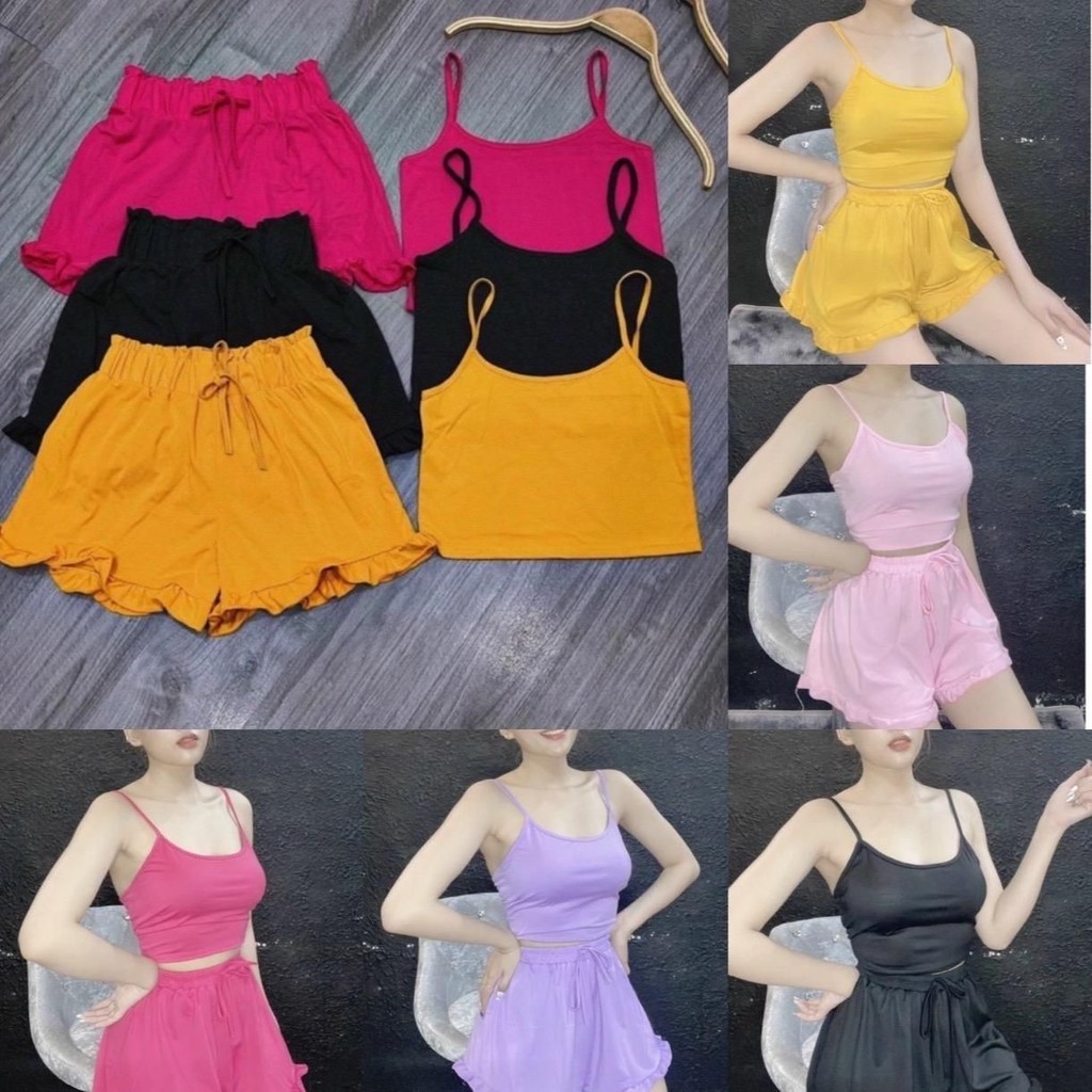 Đồ ngủ, Đồ bộ nữ 2 dây thun đùi mặc nhà Bộ ngủ 2 dây thun chất mát lạnh siêu mát gân tăm mềm mịn mã 