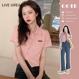 Áo thun nữ LIVE GREAT phong cách đại học cotton dễ thương Nhật Bản và Hàn Quốc