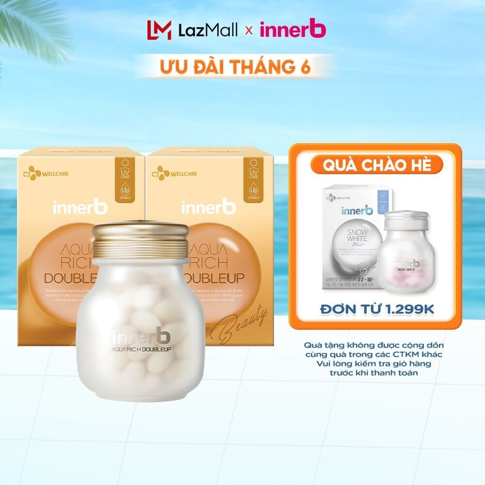 Combo 2 Thực phẩm bảo vệ sức khỏe Innerb Aqua Rich DoubleUp (giúp giữ ẩm da sáng mịn từ Axit Hyaluronic) lọ 56 viên