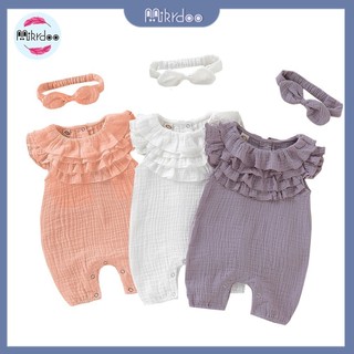 Set MIKRDOO gồm áo liền quần không tay và băng đô xinh xắn dễ thương cho bé sơ sinh