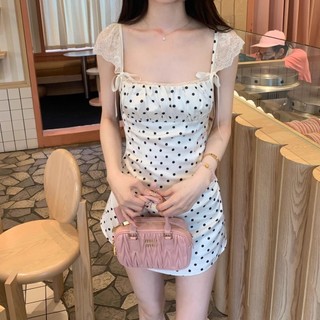 Đầm Pháp Chấm Bi Đầm Nữ Xuân Hè Ngọt Ngào Nhỏ Bay Tay Gợi Cảm Sling Váy Tính Khí Hợp Thời Trang