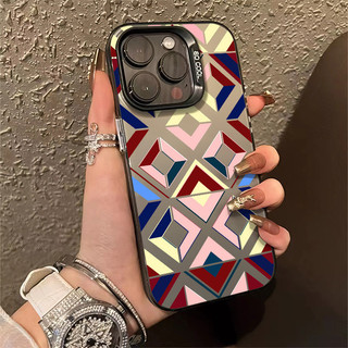 Ốp Điện Thoại Họa Tiết Hình Thoi Toàn Màn Hình Cá Tính Tương Thích Cho IPhone 11 12 13 14 15 Pro Max Xr X XsMax 7 / 8 Plus Se2020 Bảo Vệ Ống Kính Silicon Cứng Chống Sốc Ốp Lưng TPU