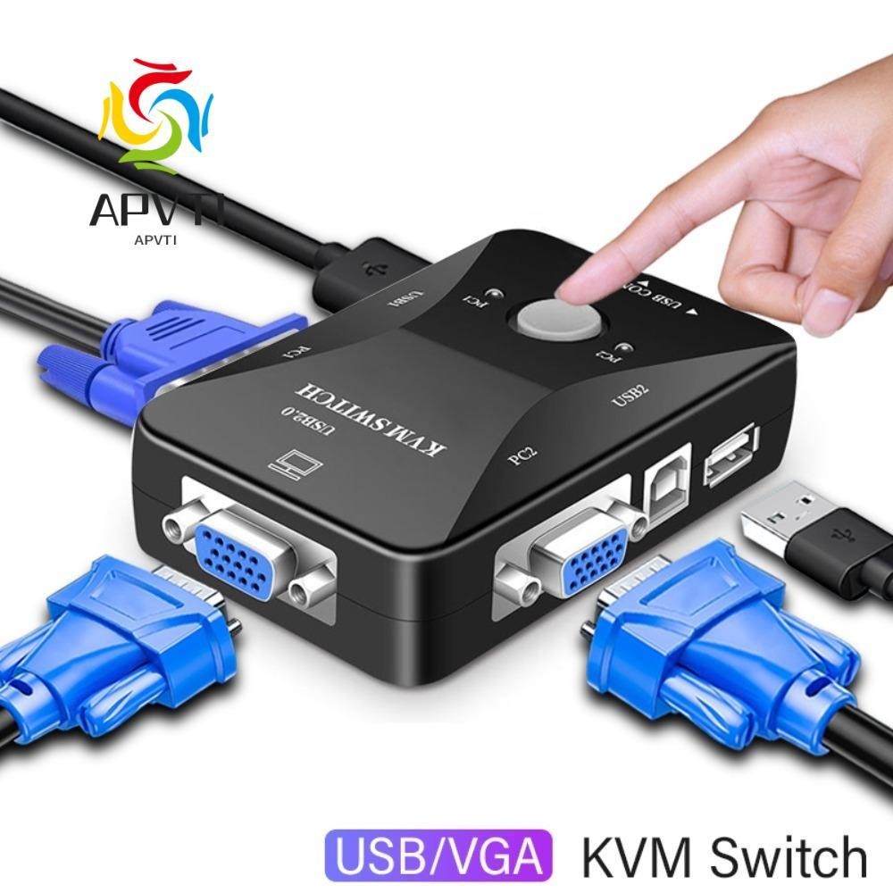 Apvti 2 cổng VGA KVM Switch, Bộ chuyển đổi 2 trong 1 USB 2.0 KVM Switch Splitter, Bộ chuyển đổi USB 