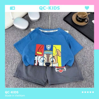 Bộ quần áo cộc tay bé trai chất liệu cotton in hình chú chó cứu hộ cho bé 8-18kg