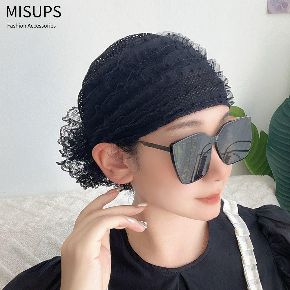 MISUPS Khăn trùm đầu, Mũ Turban thanh lịch thoáng khí, Ren thời trang Hồi giáo mùa hè Mũ che tóc nữ