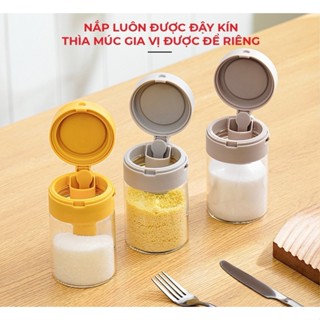 Lọ Đựng Gia Vị Thuỷ Tinh Boro Chống Vỡ Cao Cấp - Hộp Đựng Gia Vị Có Thìa Để Ngăn Riêng Chống Ẩm, Nắp Kín Có Khóa