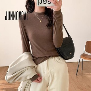 Áo thun nữ JUNNOVGAL Màu trơn cổ rùa dài tay thời trang Slim Fit Phong cách mới