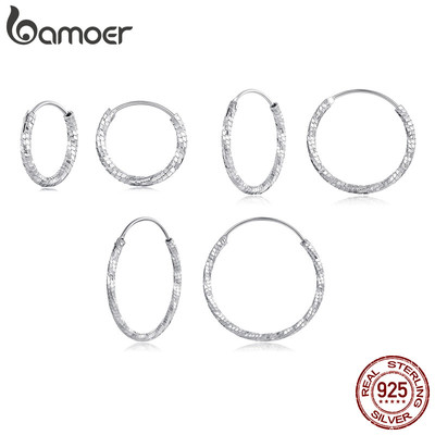Bamoer 925 Sterling Sliver Vòng Bông Tai Sáng Trang Sức Đơn Giản Quà Tặng Cho Nữ BSE1178