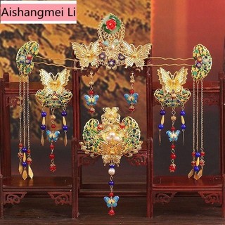 Cô dâu cổ mũ bướm phượng hoàng thái xiuhe quần áo sườn xám hanfu phụ kiện phong cách trung quốc cưới dân tộc phụ kiện tóc