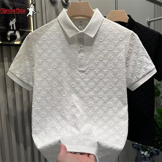 Migratelmate ASRV Áo sơ mi POLO nam hợp thời trang sản phẩm mới phong cách INS đường phố cao cấp màu trơn đơn giản thiết kế jacquard cao cấp cảm giác dáng rộng áo sơ mi POLO thông thường dành cho nam