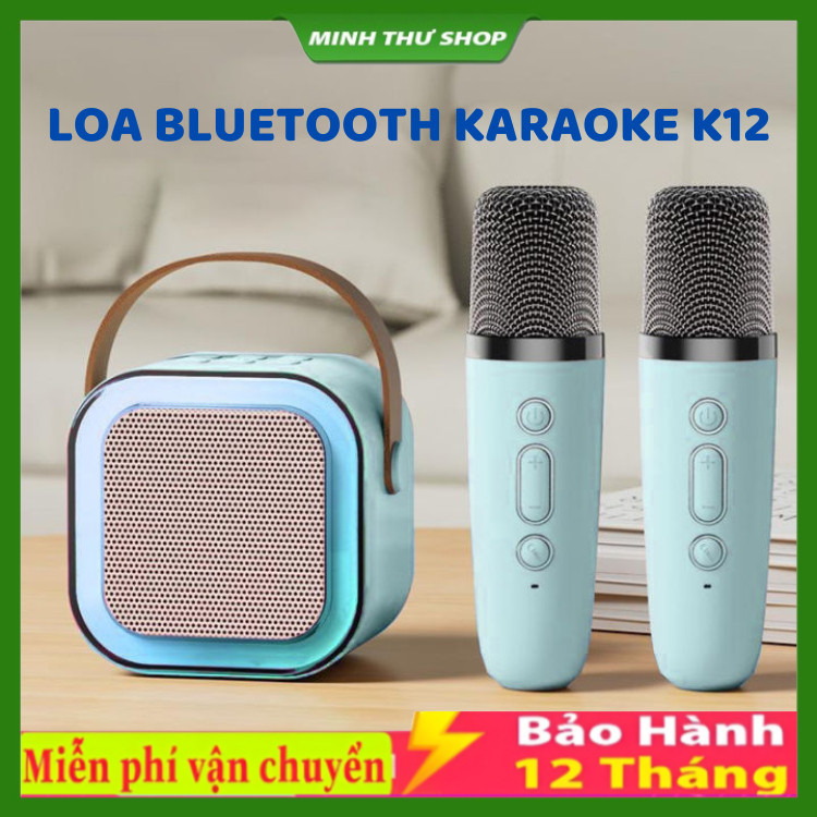 Bộ Loa Bluetooth + 2 Mic Không Dây Mini Hát Karaoke Tại Nhà K12, Có Thể Thay Đổi Giọng, Dễ Sử Dụng , BẢO HÀNH 12 THÁNG