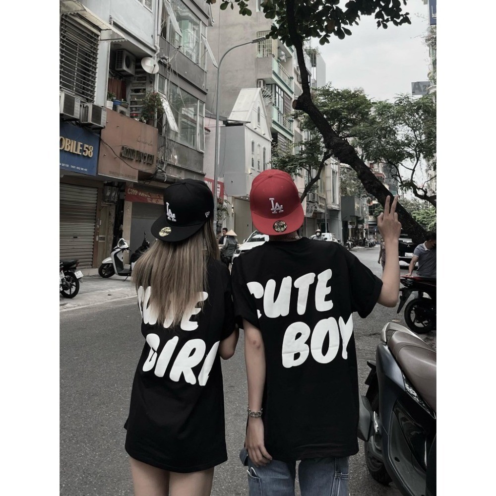 Áo thun đôi cute boy, cute girl unisex nam nữ , Áo cặp nam nữ localbrand IN  - Couple CUTE- kd unise