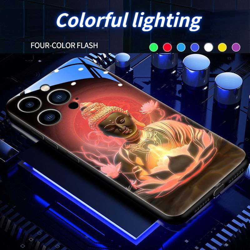 Hualien Phật Ánh Sáng Nhiều Màu Sắc Đèn LED Phát Sáng Vỏ Điện Thoại Vỏ Bảo Vệ iPhone 15 15Promax 15p