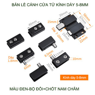 Bản lề cánh tủ kính kèm chốt hít nam châm, có loại cho cánh đơn hoặc đôi tùy chọn BLTK02 (inox, thép mạ chống gỉ)