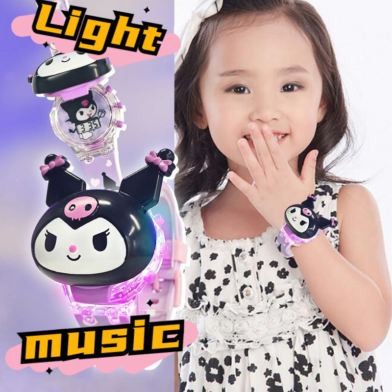 Dễ Thương Trẻ Em Đồng Hồ Cô Gái Dễ Thương Sanrio Cinnamoroll kuromi Giai Điệu Phát Sáng Âm Nhạc Đèn flash Hoạt Hình Đồng Hồ Điện Tử Quà Tặng Cho Trẻ Em