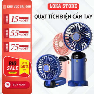 Quạt mini cầm tay hiển thị đèn led % pin, quạt cầm tay mini gấp gọn 10000 mah gấp gọn, tích điện, 5 cấp độ gió