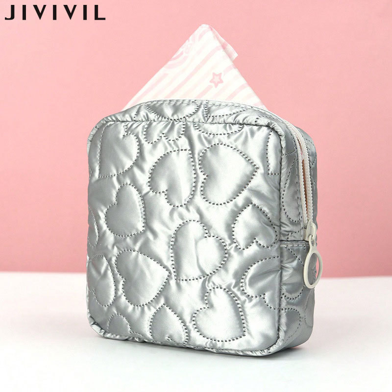 Jivil Túi Bảo Quản Nữ Y2K Macaron Màu Kẹo Chống Thấm Nước Dễ Thương Sinh Viên Di Động Mini PU Tình Yêu Băng Vệ Sinh Cầm Tay Túi Trang Điểm