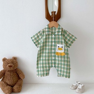 2024 Phong Cách Mới Bé Gái Jumpsuit Mùa Hè Trẻ Sơ Sinh Jumpsuit Nam Nữ Bé Phiên Bản Hàn Quốc Kẻ Sọc Phong Cách Romper Sơ Sinh Tay Ngắn Mùa Hè Áo Liền Quần Thời Trang