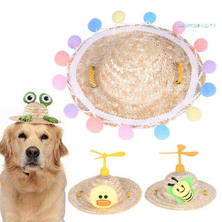 Ny-pet Mũ Rơm Cho Chó Mèo Dệt Tay Chống Nắng Mini Sombrero Dây Rút Có Thể Điều Chỉnh Hình Thú Cưng Chống Đỡ Birthd