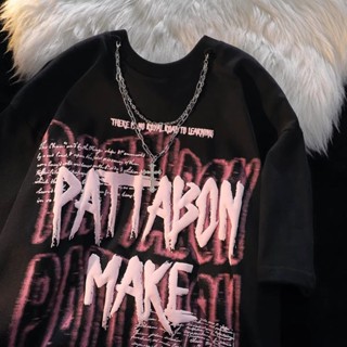 Châu Âu Mỹ Đường Phố Mặc hiphop Vòng Cổ Cotton Nguyên Chất Áo Thun Ngắn Tay Nam Nữ Mùa Hè Rời Nặng Quá Khổ Nửa Tay