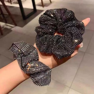  Phiên Bản Hàn Quốc Kim Cương Giả Scrunch Dây Buộc Tóc Sáng Bóng Vải Dây Cao Su Phụ Kiện Tóc Nữ 
