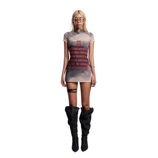 IUNU High Neck Letter Printed Dress - Đầm body lưới thun in chữ