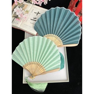 Quạt Cổ Quạt Gấp Quạt Nhỏ Màu Xanh Lá Cây Dòng Quạt Gấp Trơn Đơn Giản Retro Quạt Vỏ Quạt Quạt Quạt Tre