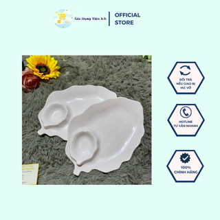 Dĩa Đựng Thức Ăn, Dĩa Nhựa Fataco Dĩa Hình Chiếc Lá Có Ngăn Chấm Màu Trắng 6-7-8 Nhựa Melamine  Fataco Dày Dặn Mta_Mart2