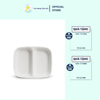 Dĩa muối tiêu, dĩa đựng gia vị chấm, dĩa 2 ngăn fataco màu trắng c101 nhựa melamine dày dặn, nhỏ gọn mta-mart2