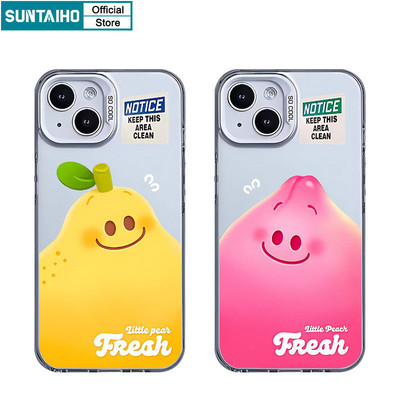 Suntaiho Thẩm Mỹ Dễ Thương Vỏ Đào Họa Tiết Quả Lê Ốp lưng Iphone 15 14 12 13 11 Pro Max IP 7 8 Plus Iphon X Xs XR Xs Max TPU Silicone Mềm Cao Cấp Chống Sốc Ốp Lưng