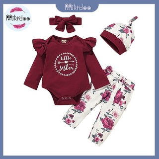 Bộ đồ MIKRDOO gồm áo liền quần dài tay và quần phối băng đô thời trang dành cho trẻ em