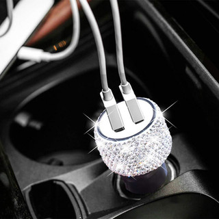 Mới USB Sạc Xe Hơi 5V 2.1A Cổng Kép Nhanh Adapter Màu Hồng Trang Trí Ô Tô Kiểu Dáng Xe Kim Cương Phụ Kiện Xe Hơi Nội Thất Cho Người Phụ Nữ