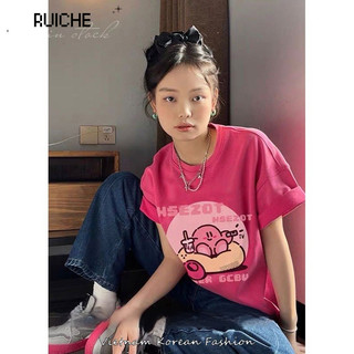 Áo thun ngắn tay RUICHE Mini LABO in bông thoáng khí và họa tiết độc đáo cho thời trang mùa hè