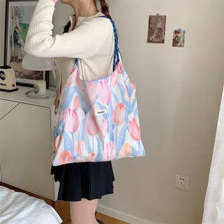 Túi Tote Vải Canvas Phong Cách Hàn Quốc Dung Tích Lớn Hoa Tươi Nữ Đi Lại Túi Đeo Vai