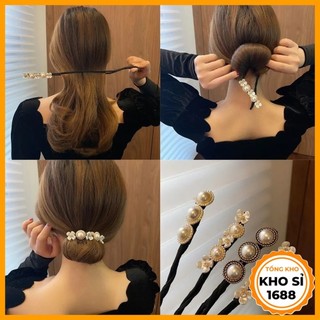 Dụng cụ búi tóc đính ngọc trai giả phong cách xinh xắn cho nữ, kẹp búi tóc tạo kiểu tiện dụng E1991