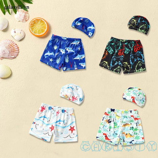 Cht- Quần Bơi Ngắn In Hình Cá Mập / Khủng Long / Sao Biển / Chơi Game Kèm Mũ Bơi Cho Bé Trai