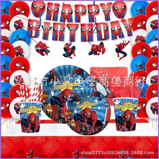 [Sy1] Marvel Người Nhện Trang Trí Tiệc Khăn Trải Bàn Sinh Nhật Biểu Ngữ Thẻ Bánh Bộ Đồ Ăn