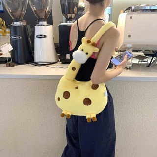  Siookiru Túi sang trọng hươu cao cổ dễ thương Túi đeo vai Ba lô lông tơ Túi đeo vai búp bê hoạt hình Túi lưu trữ điện thoại Phiên bản Hàn Quốc Túi Tote Túi xách Kawaii đáng yêu Ví đựng tiền xu trẻ em 