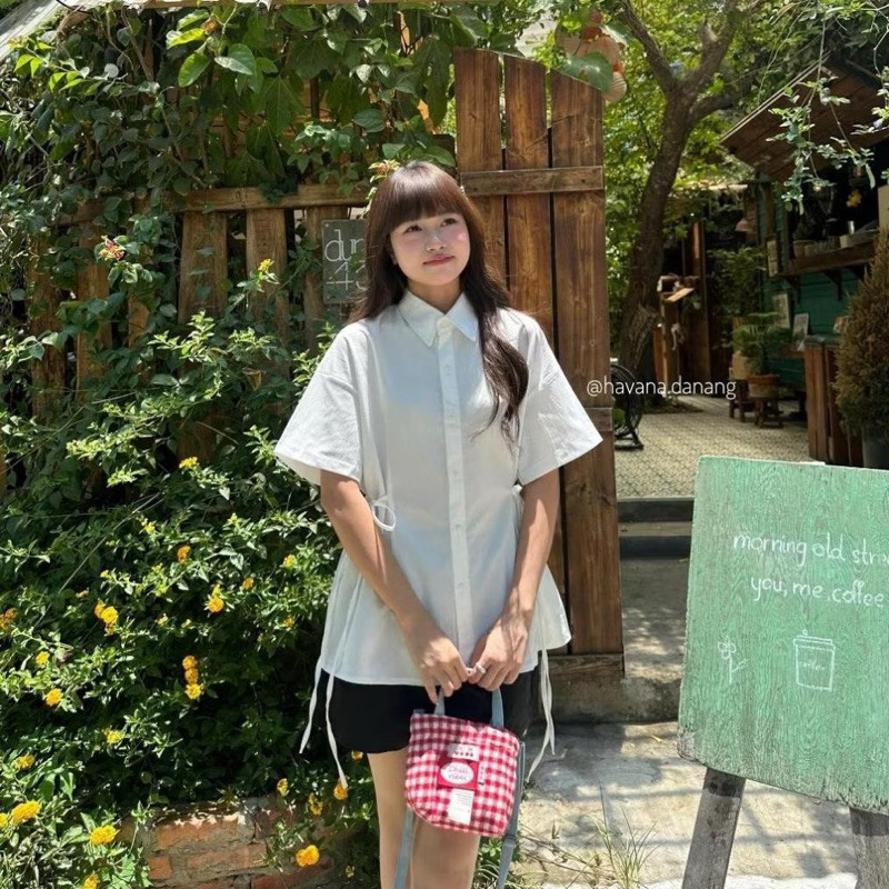 Áo sơ mi đũi chiết eo nơ kiểu tiểu thư công sở xinh xắn | BigBuy360 - bigbuy360.vn