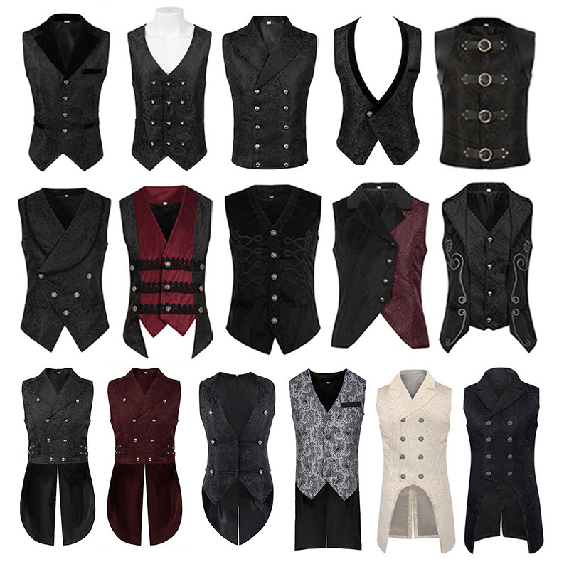 Quần Áo Nam Mới Thời Trung Cổ Retro Gothic Dài Áo Vest Trang Phục Halloween