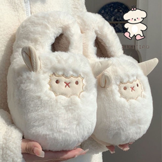 Xixitiao Dép Cotton Confinement Giày Cặp Đôi Hoạt Hình Dễ Thương Cừu Nhỏ Nam Nữ Mùa Đông Nhà Gót Chống Trơn Trượt Ấm Áp Chống Trơn Trượt ins