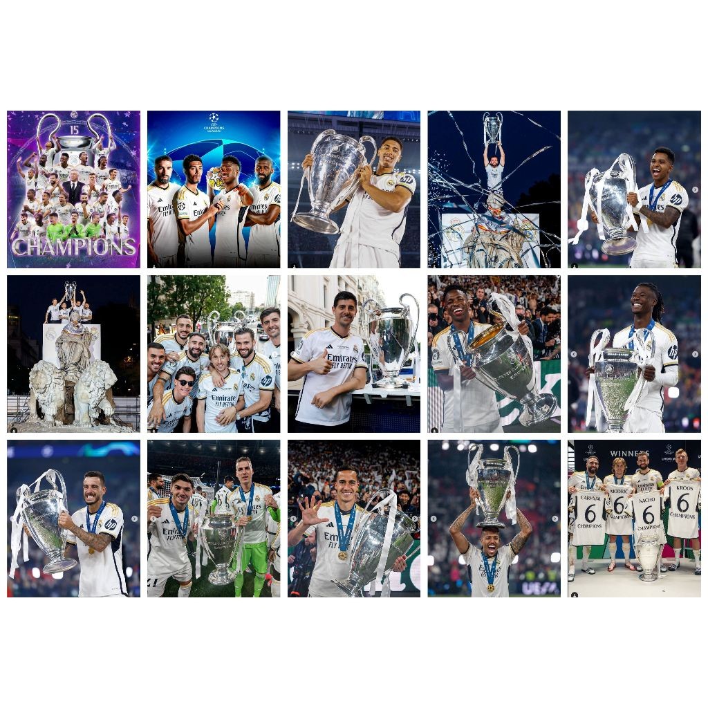 Bộ 30 hình dán Real Madrid vô địch Cup C1 mùa 2024, hình dán sticker cầu thủ bóng đá, hình dán bóng 