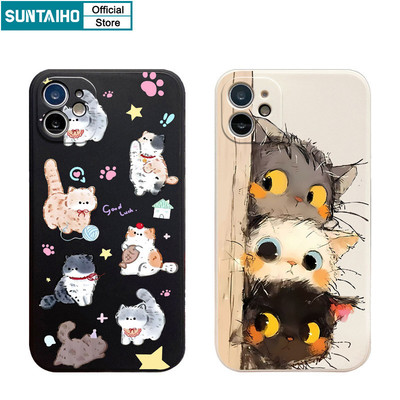 Suntaiho Ngộ nghĩnh Dễ Thương Vỏ Điện Thoại Họa Tiết Mèo Hoạt Hình Cho Iphone 11 12 13 14 15 16 Pro Max IP 7 8 Plus Iphon X Xs XR Xs Max Silicon Mềm Cao Cấp Chống Sốc Ốp Lưng